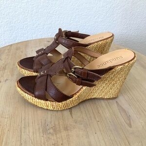 Sundance Brown Wedge Sandals Sz 38 (US 7.5-8)